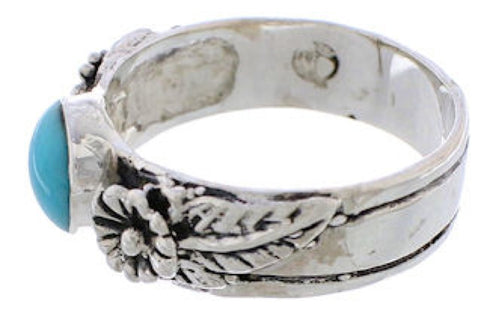 Southwestern Turquoise Sterling Silver Flower Ring Size 8-1/2 TX26970